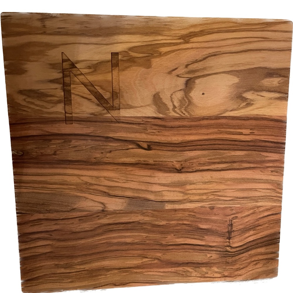 Pottery Barn Williams Sonoma "N" Olive Wood Monogram Cheese Board 8 X 8